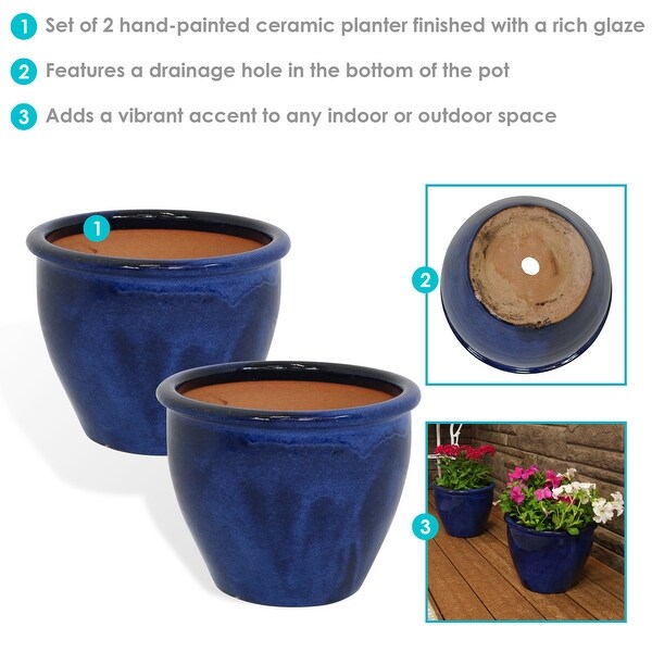 Sunnydaze Chalet Ceramic Indoor/Outdoor Planter - 12-Inch - Set of 2