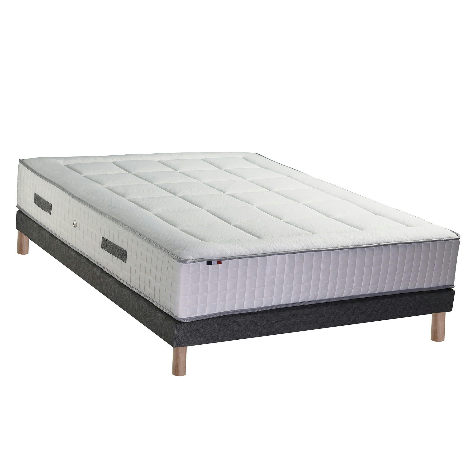 PALACIO 2 - Ensemble matelas Ressort 7 zones H30 + sommier gris chine 140x190