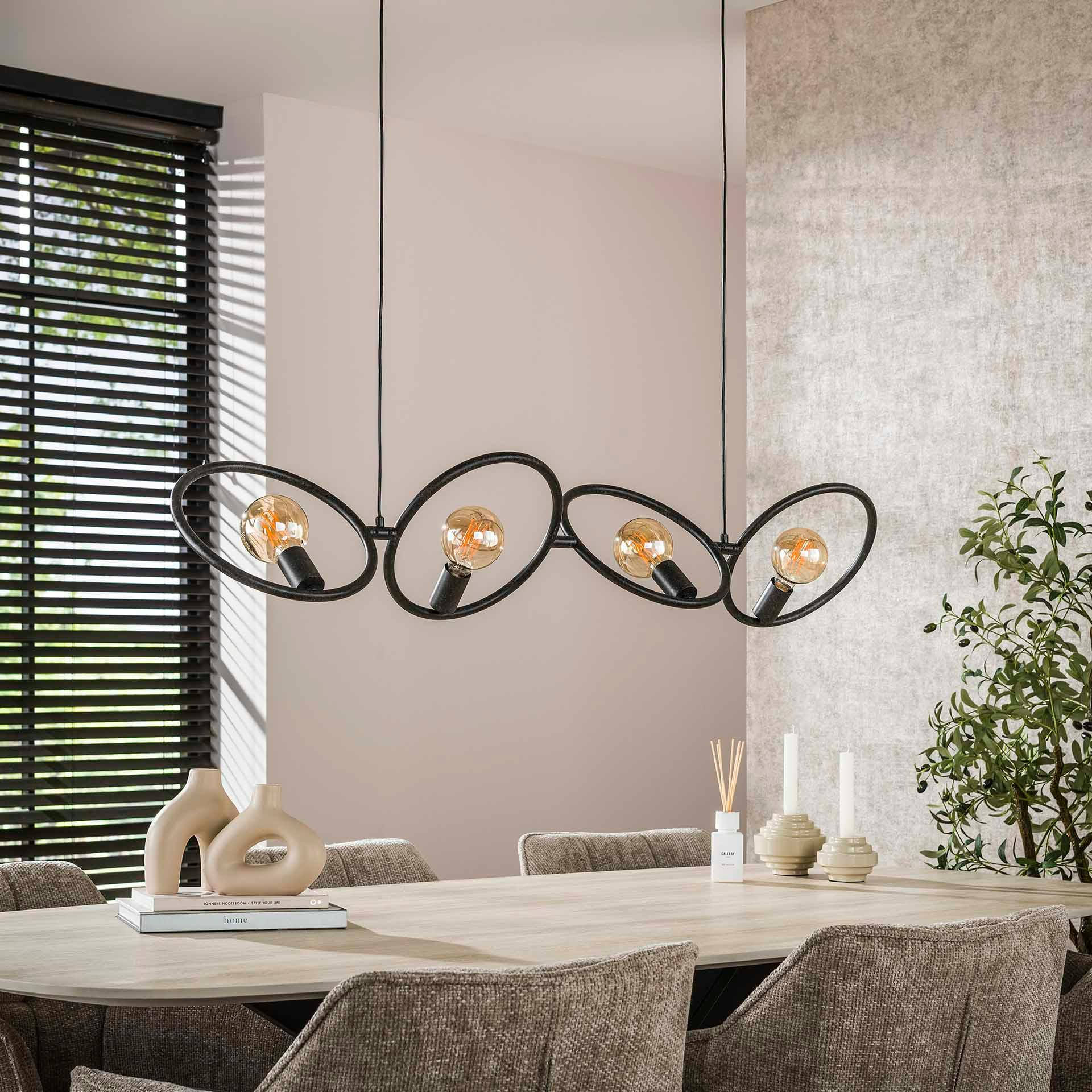 Suspension de table noire 4 anneaux métal pivotants TRIBECA