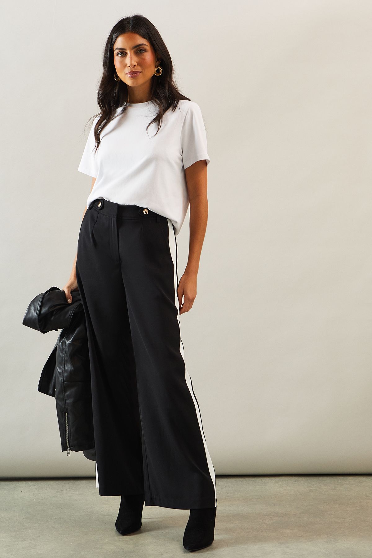 Wallis Side Stripe Wide Leg Trousers