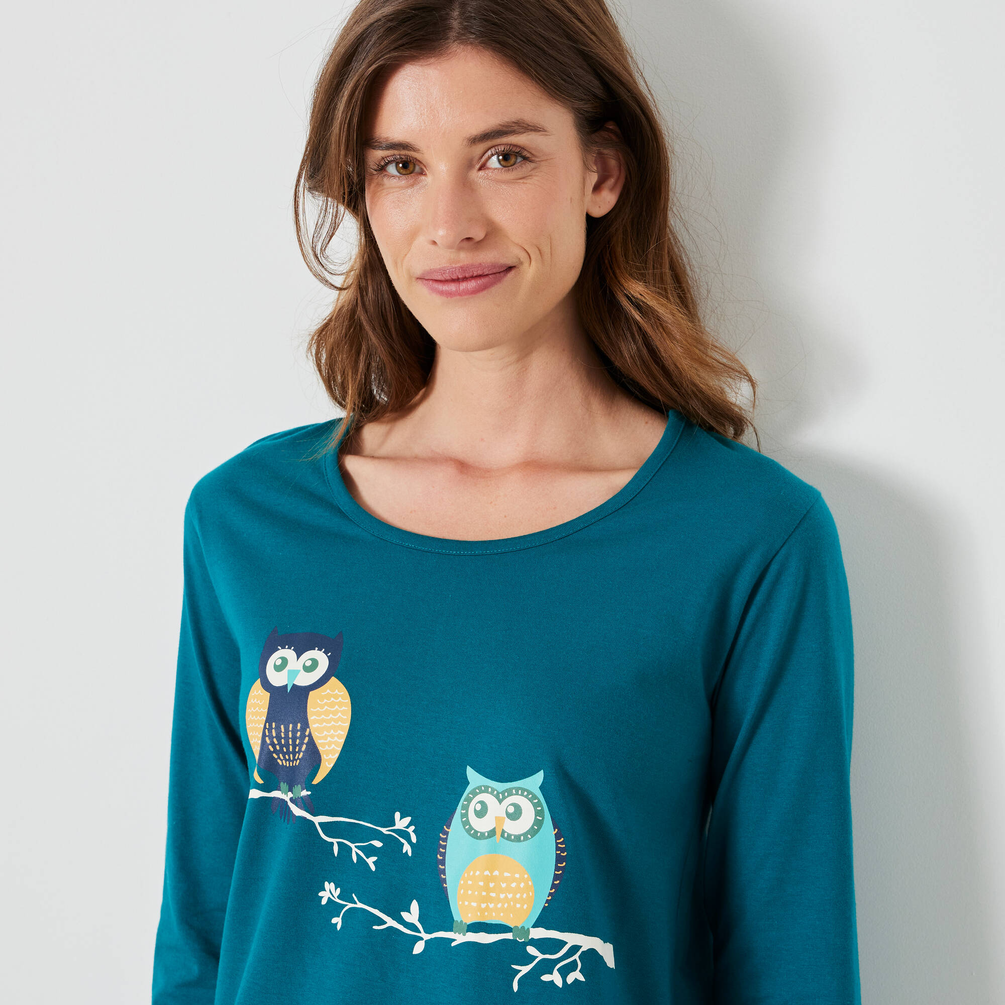 Pyjama en coton imprimé hiboux manches longues