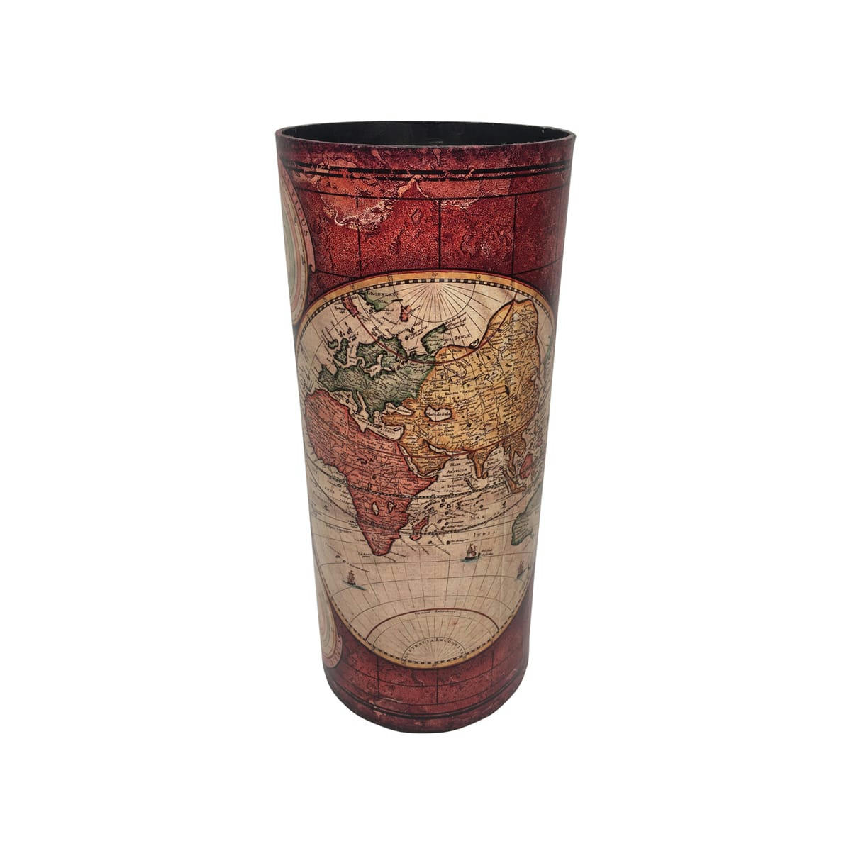 - Porte parapluie carte du monde en toile bois beige et rouge