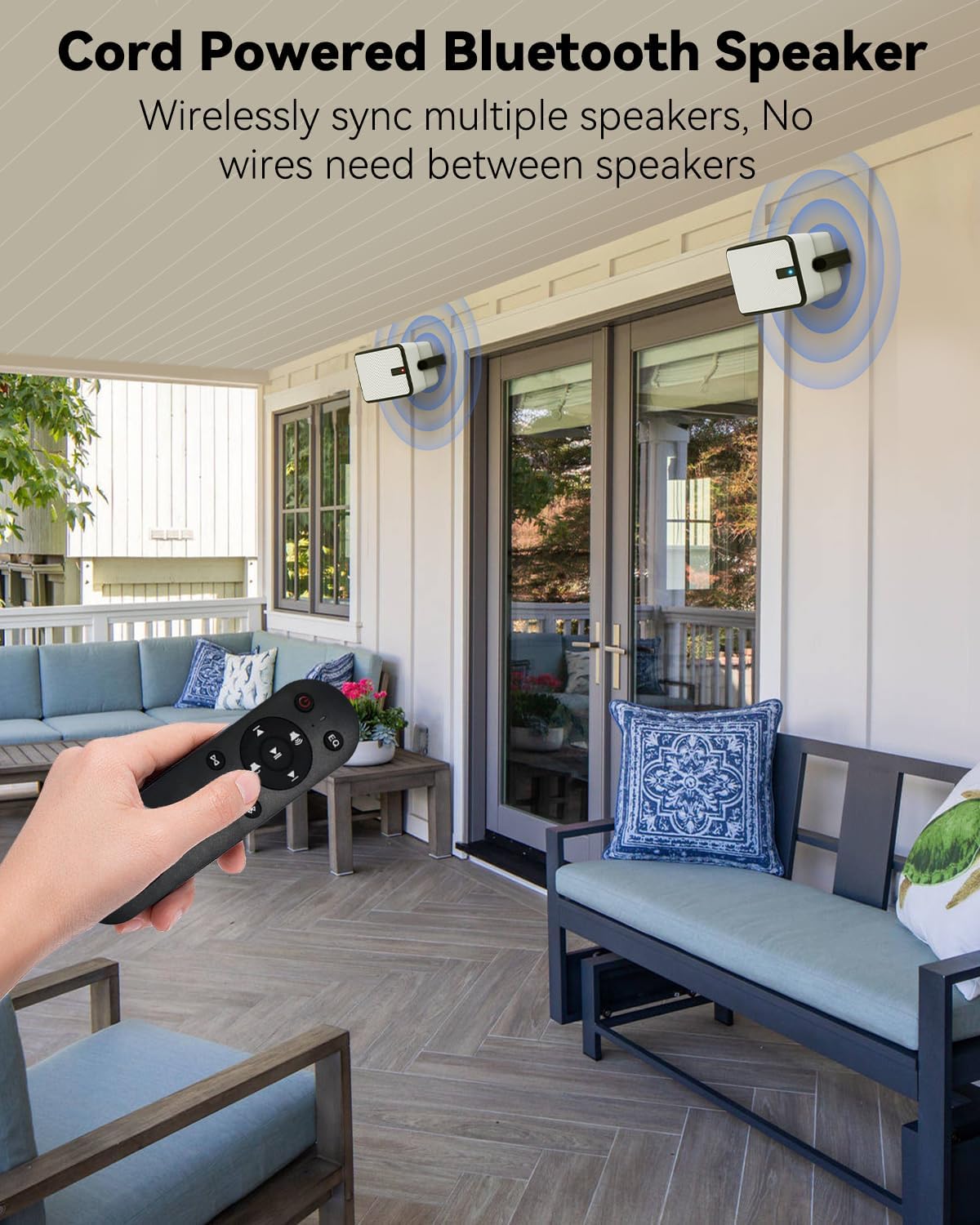 400W Outdoor Bluetooth Speakers, Wireless Sync Between Speakers, Powerful Bass, Wall Mount for Patio, Porch, Gazebo, Garage, 2-Pack, White(MZ-621)
