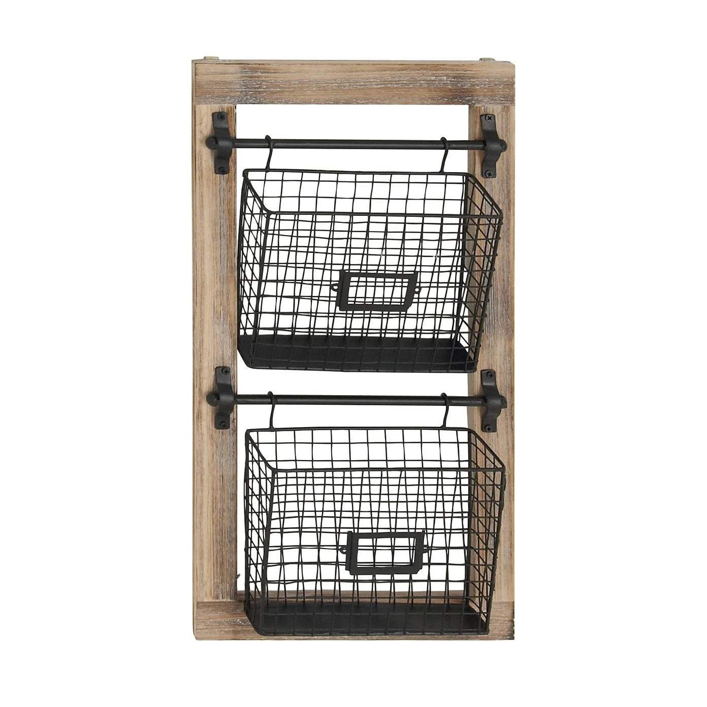 Wood or Metal Slots Magazine Rack Holder with Suspended Baskets and Label Slot - Black - Roche River Decor