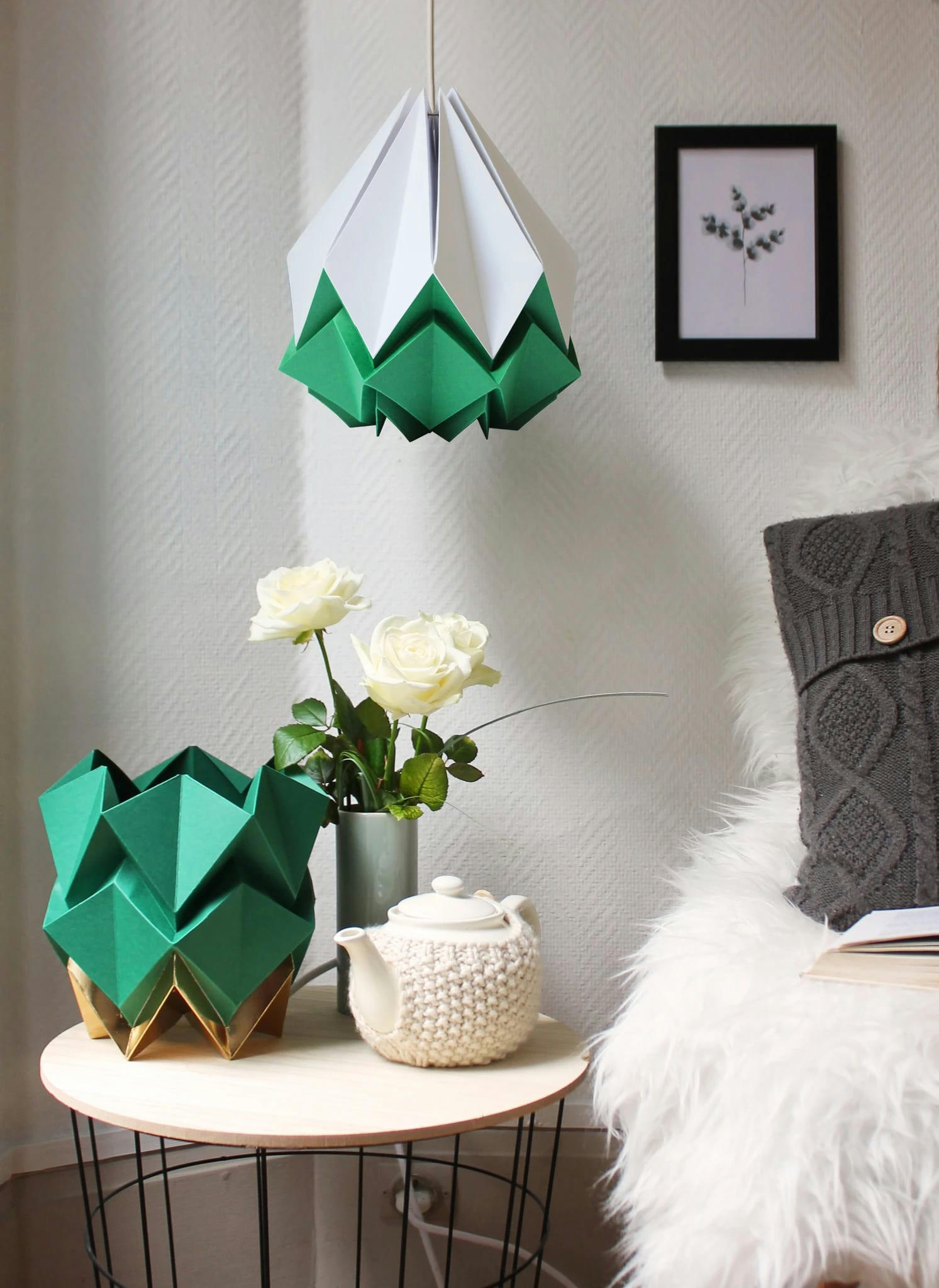 HANAHI - Suspension origami bicolore en papier taille M