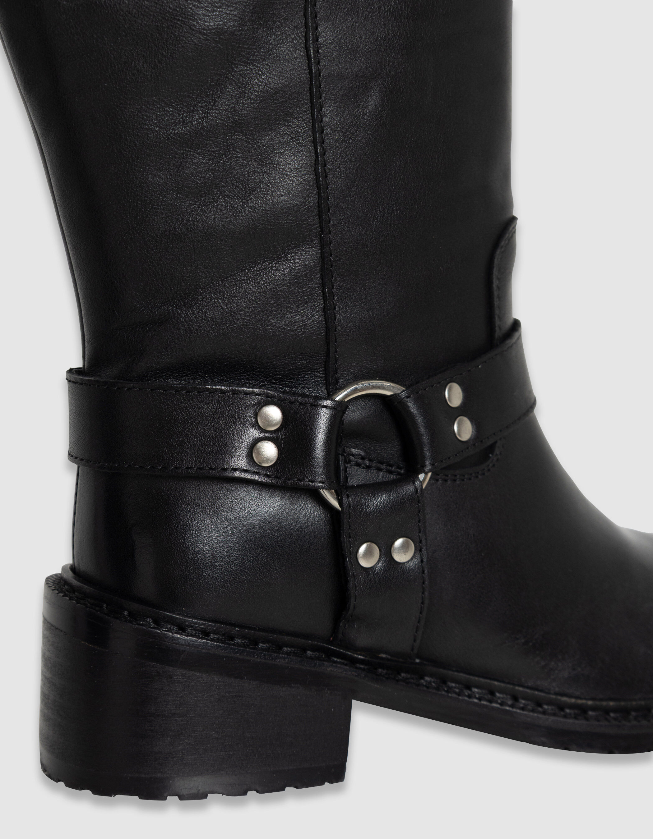 Bottes noires cuir esprit motard double boucle Femme