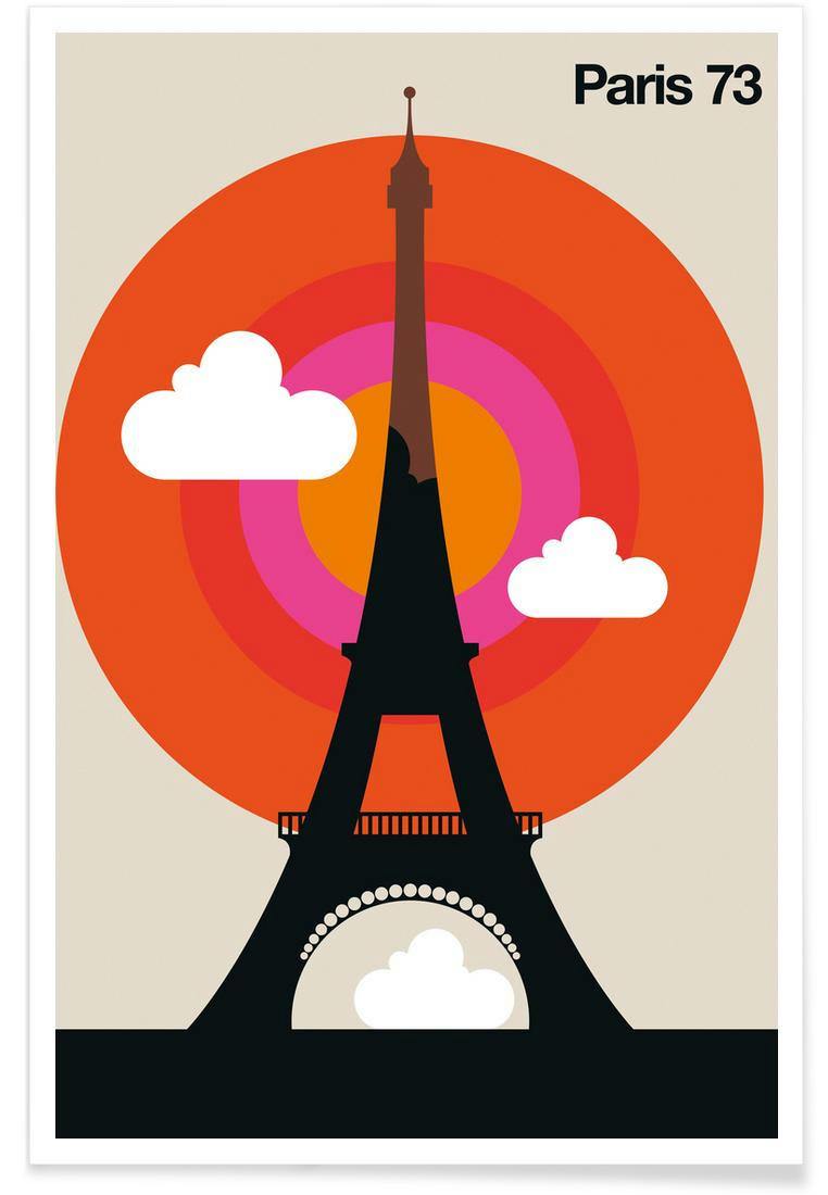 PARIS 73 - Affiche blanc ivoire & multicolore