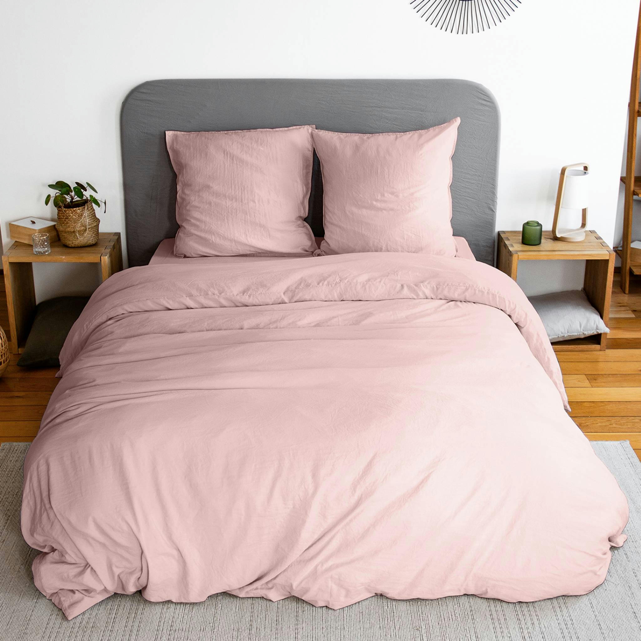 LUNA - Parure de lit microfibre rose poudré 260 x 240cm