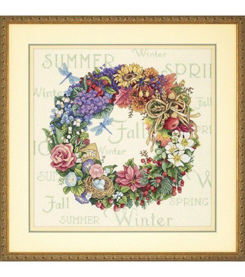 Dimensions 14 Wreath of All Seasons Counted Cross Stitch Kit