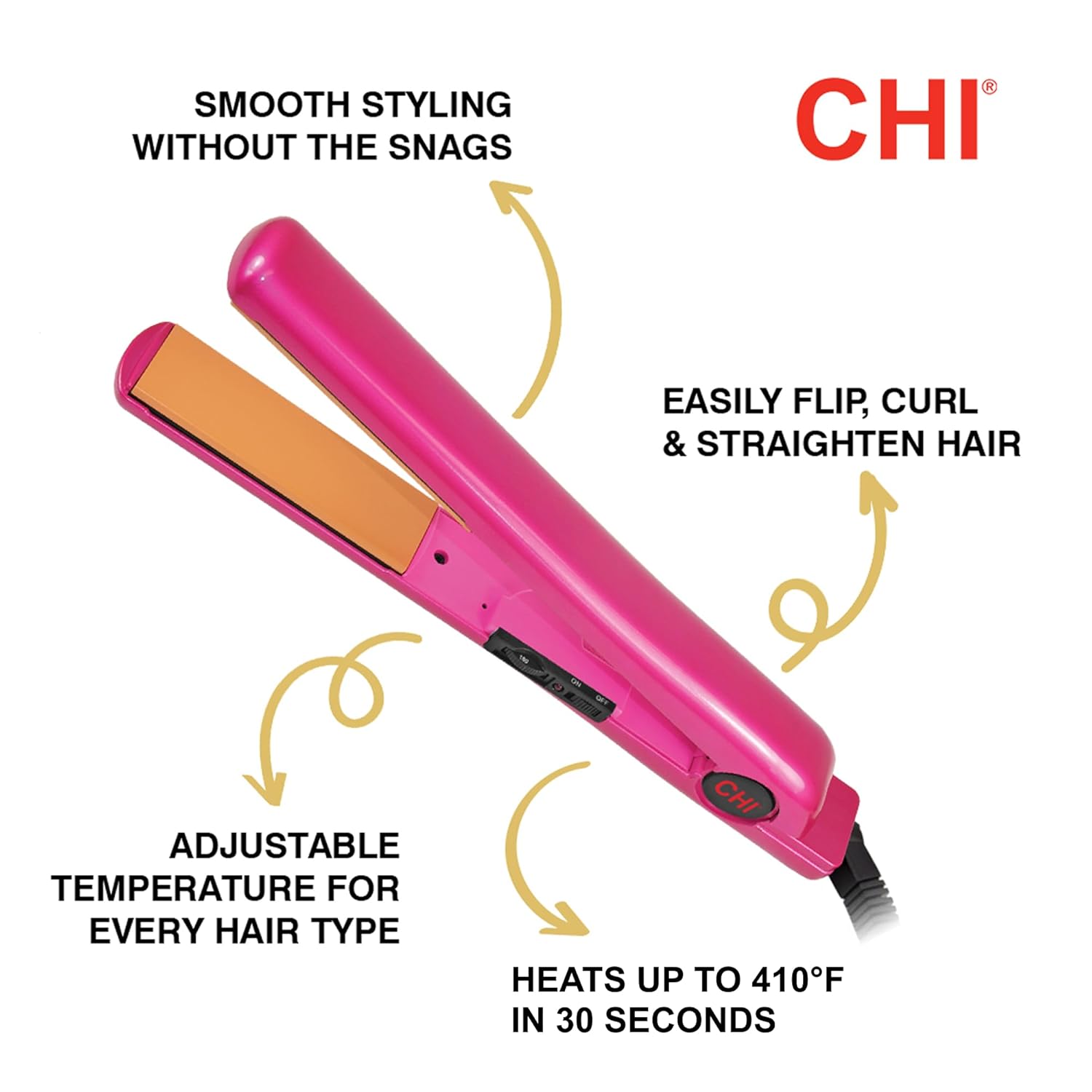 CHI Tourmaline Ceramic Flat Iron Hair Straightener 1, Professional Hair Styling Tool for Silky Smooth Hair, Frizz Control & Curling, Pure Pink 1 Plates