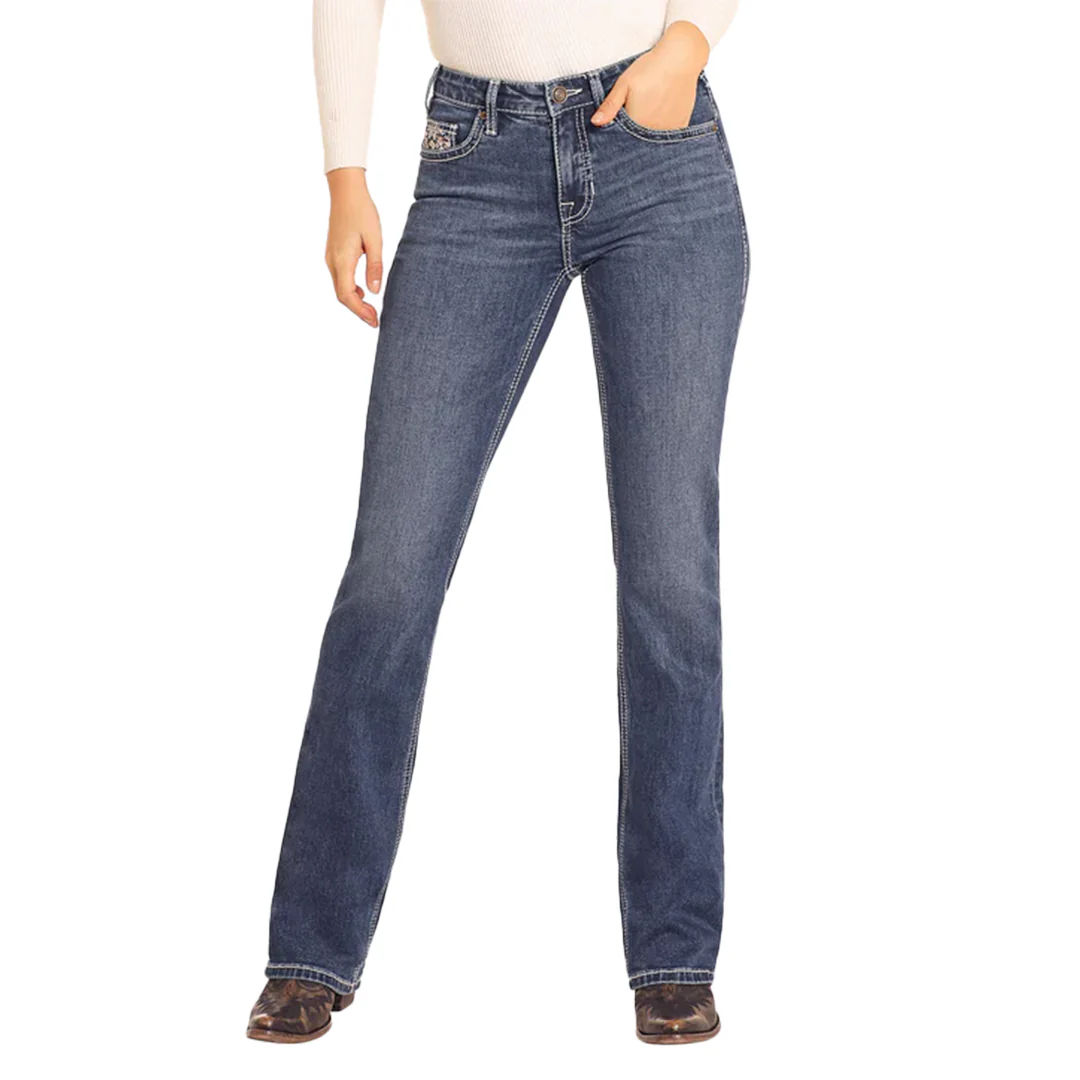 Женские джинсы Rock & Roll Denim Geo Pocket Bootcut из эластичного денима.