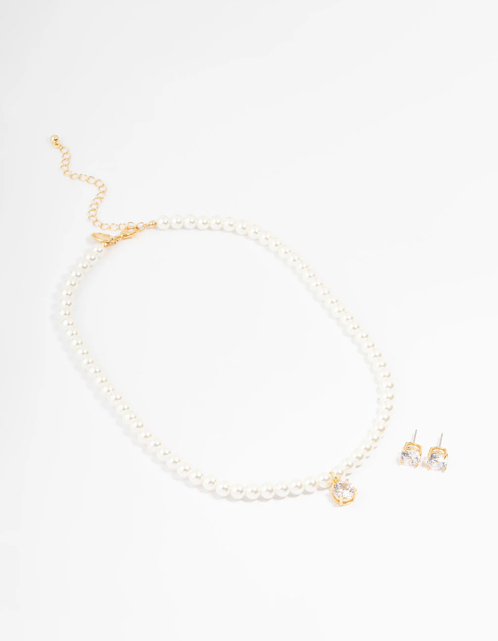 Gold Plated Pearl & Cubic Zirconia Necklace & Earring Set