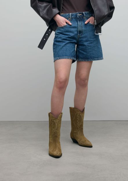 Taupe suède cowboylaarzen met sierstiksels