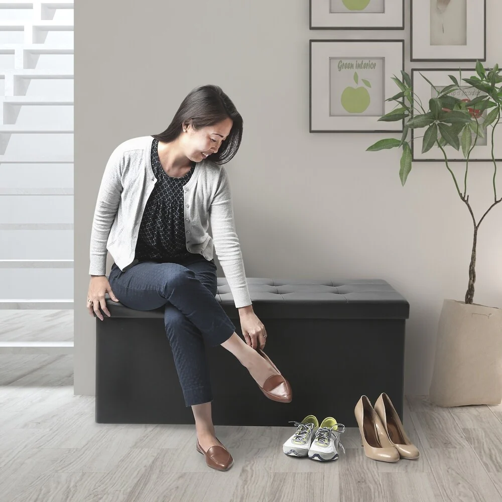 Porch & Den Dustin Tufted Lift Top Foldable 43-inch End-of-Bed Storage Bench