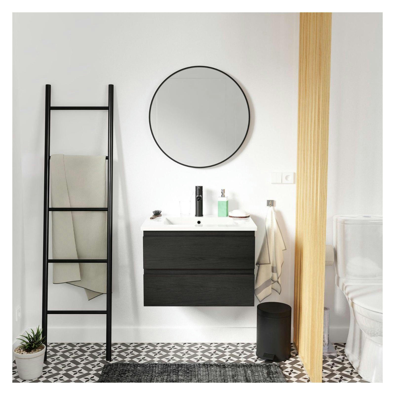 SORRENTO - Meuble simple vasque 60cm  Noir + vasque + robinet noir + miroir