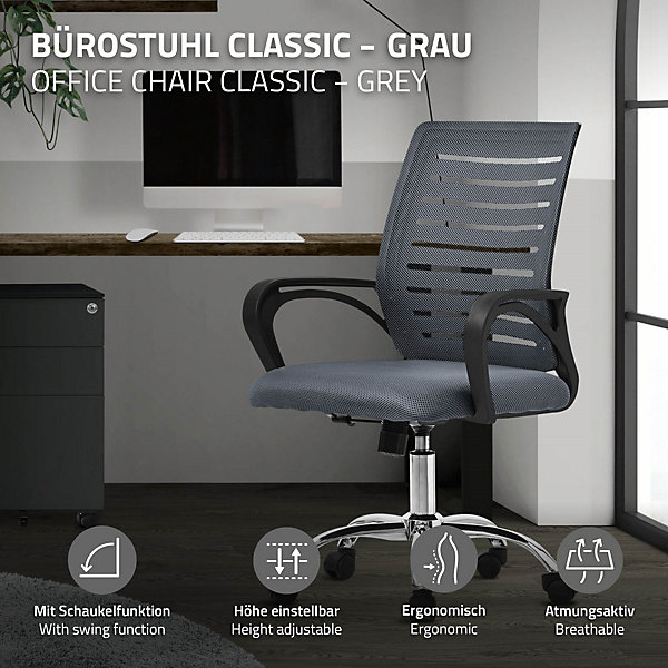 Chaise de bureau gaming ergonomique gris pivotantdossier maille respirante