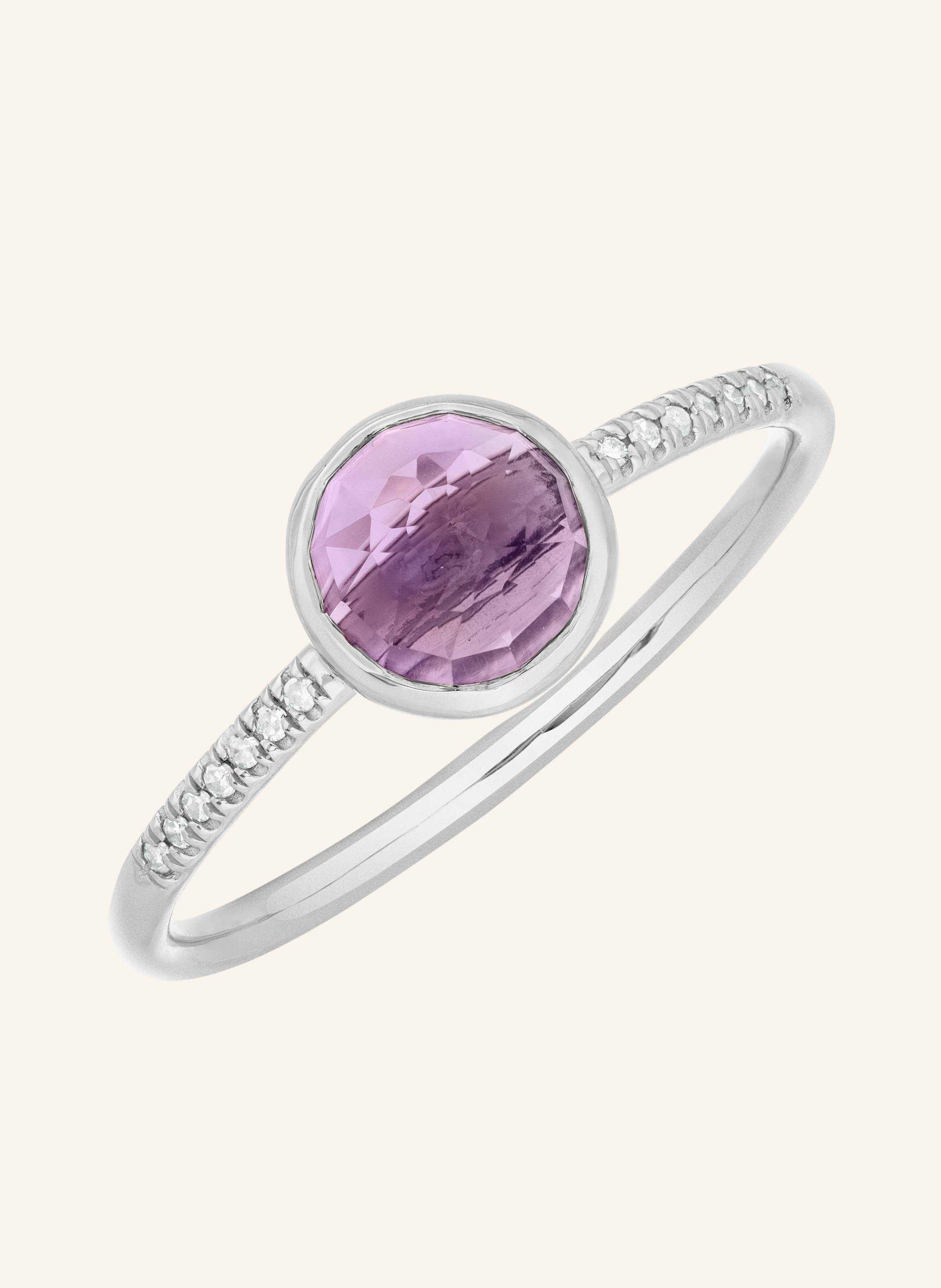 Leaf Ring AMETHYST aus 14 Karat Werißgold mit Diamanten
