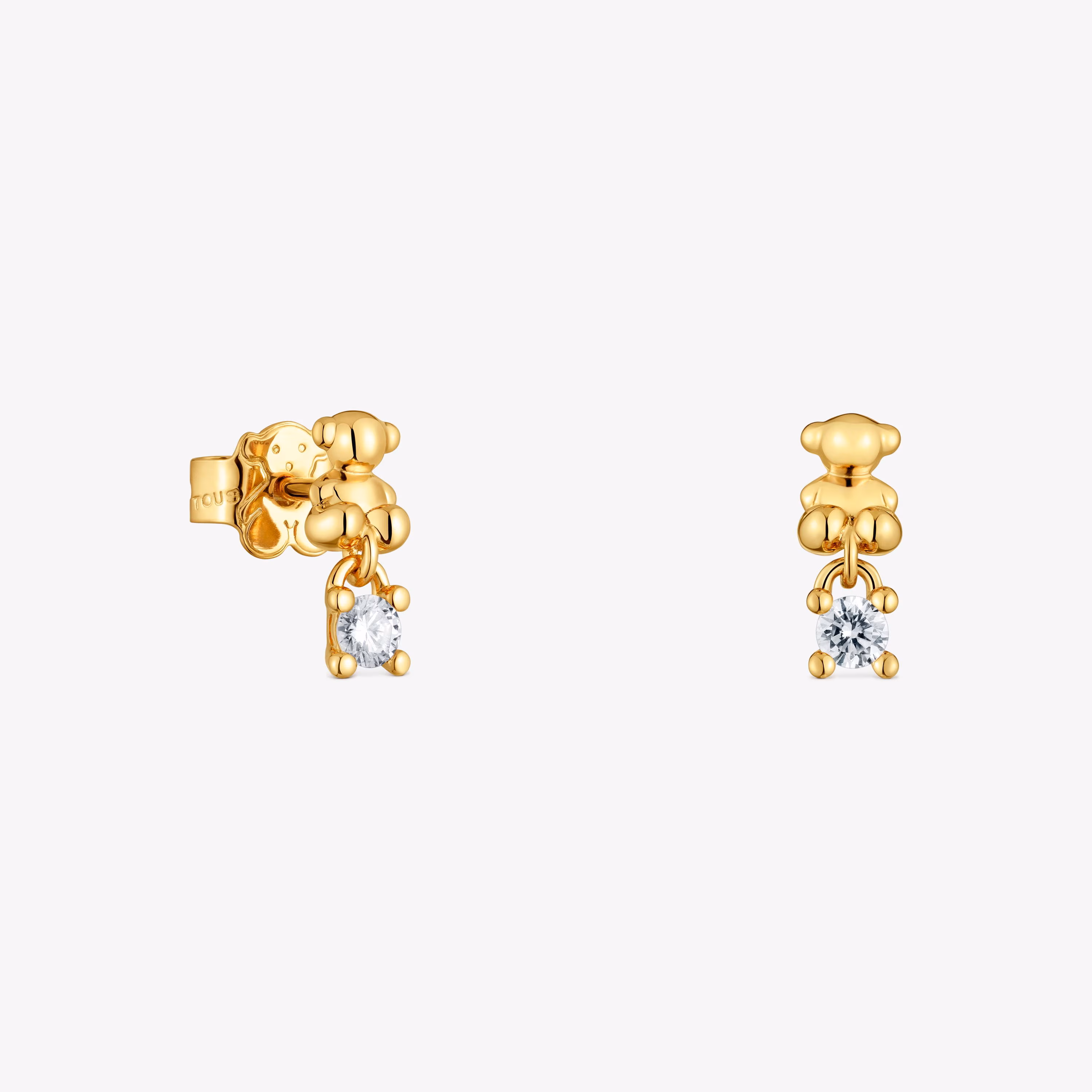 Pendientes oso con baño de oro 18 kt sobre plata y diamantes creados en laboratorio Bold Bear LGD