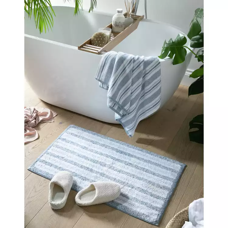 Habitat Coastal Horizontal Stripe Cotton Bath Mat-Blue&White