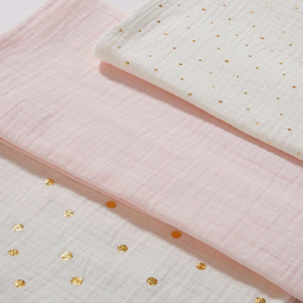 Bird Song - 3 langes bébé en coton blanc et rose