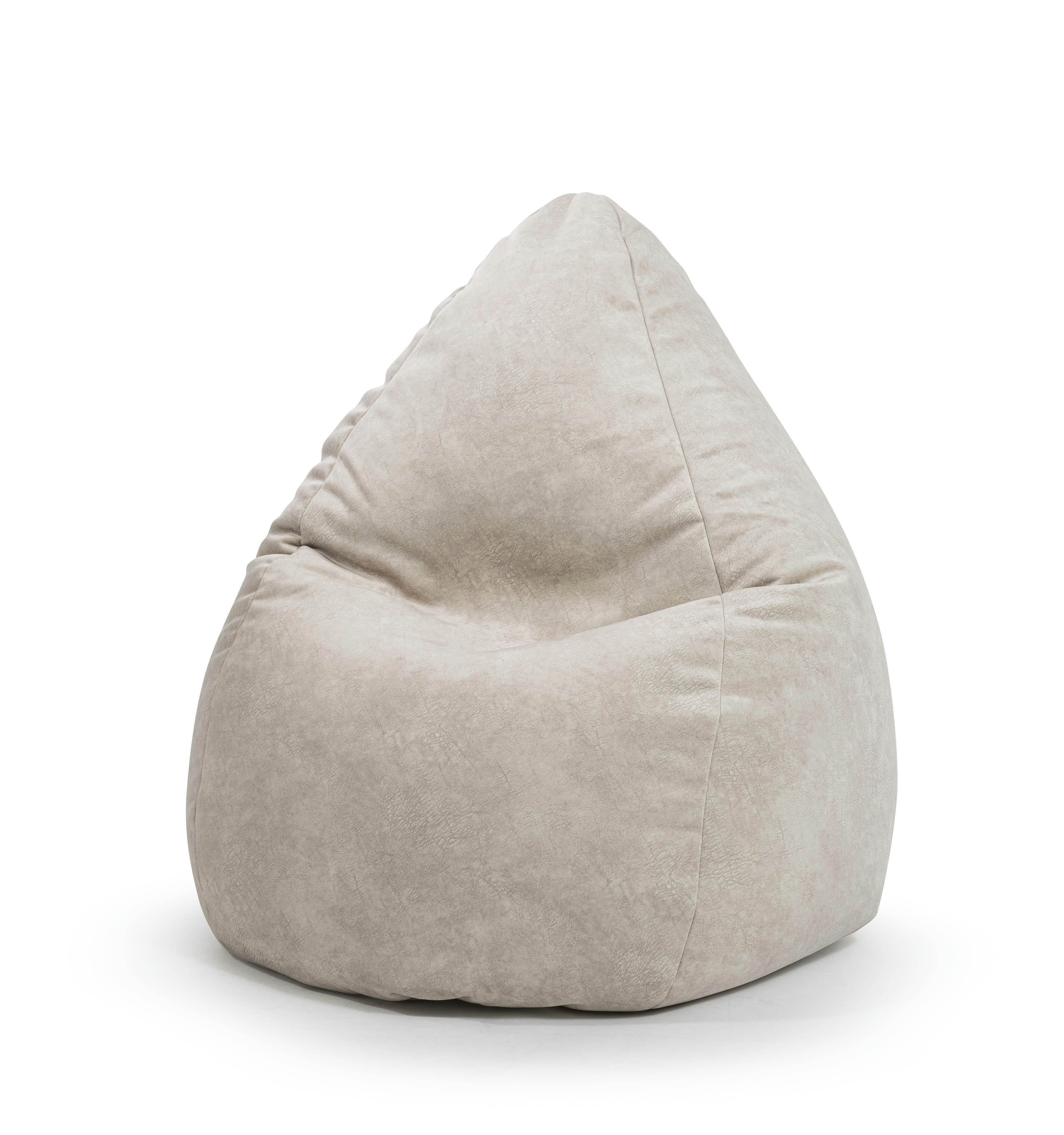 KAROLINA - Pouf poire aspect cuir vielli beige 70x110