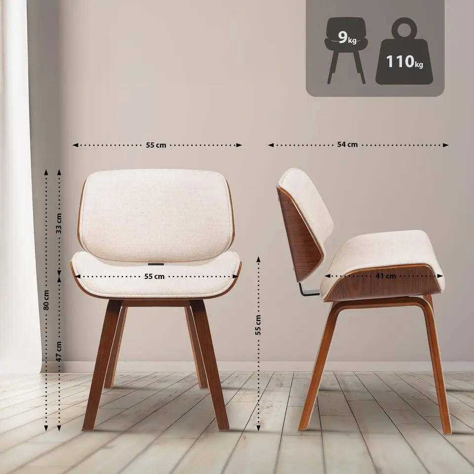 CLP Eetkamerstoel Beverley walnoot Frame - Stof - walnoot/creme