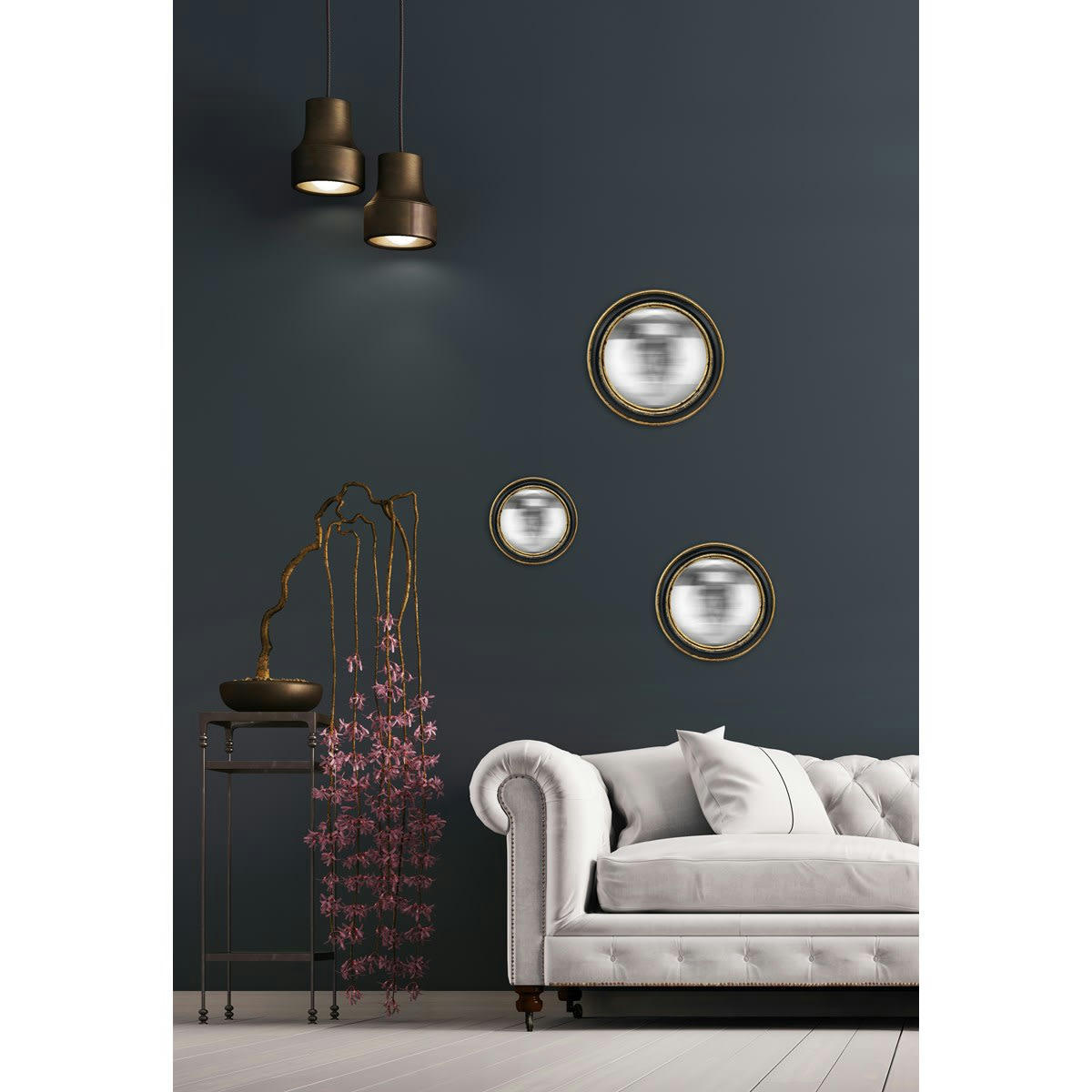 - Lot de 3 miroirs convexes noir et doré 14, 19 et 23cm