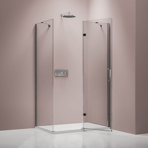 Cabine de douche d'angle verre 8mm, 1 porte battante, Profilé Chrome - NT403 - 90x120x195cm