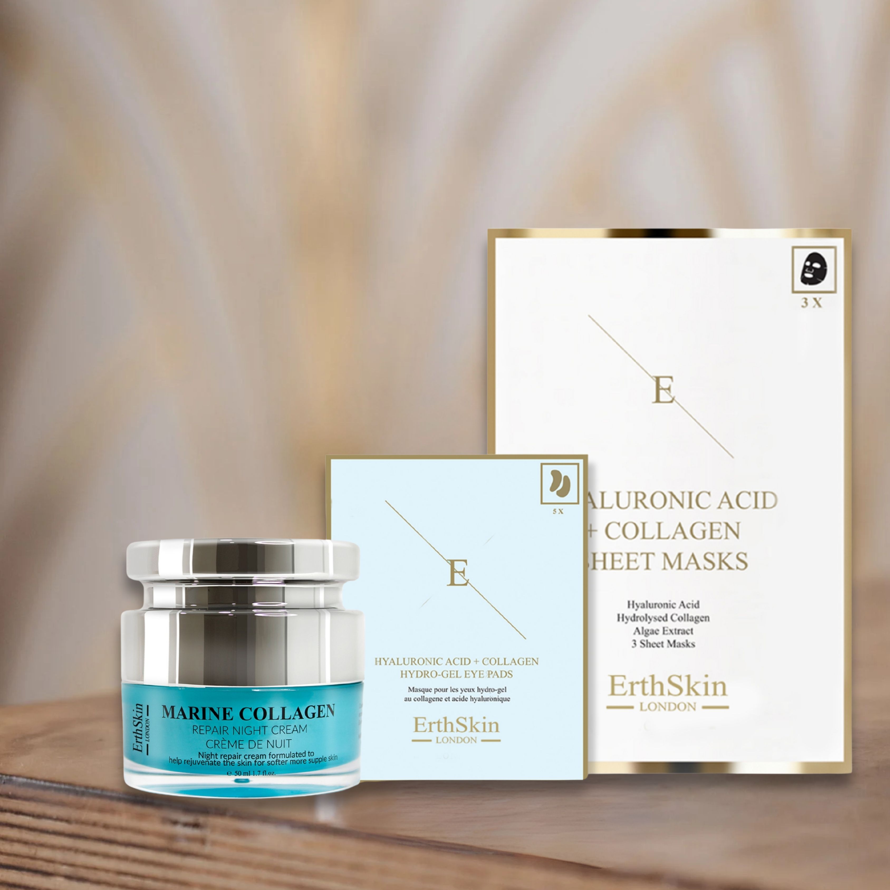 Erth Skin London Collagen Trio: Marine Night Cream 50ml , Sheet Mask & Hydrogel Pads