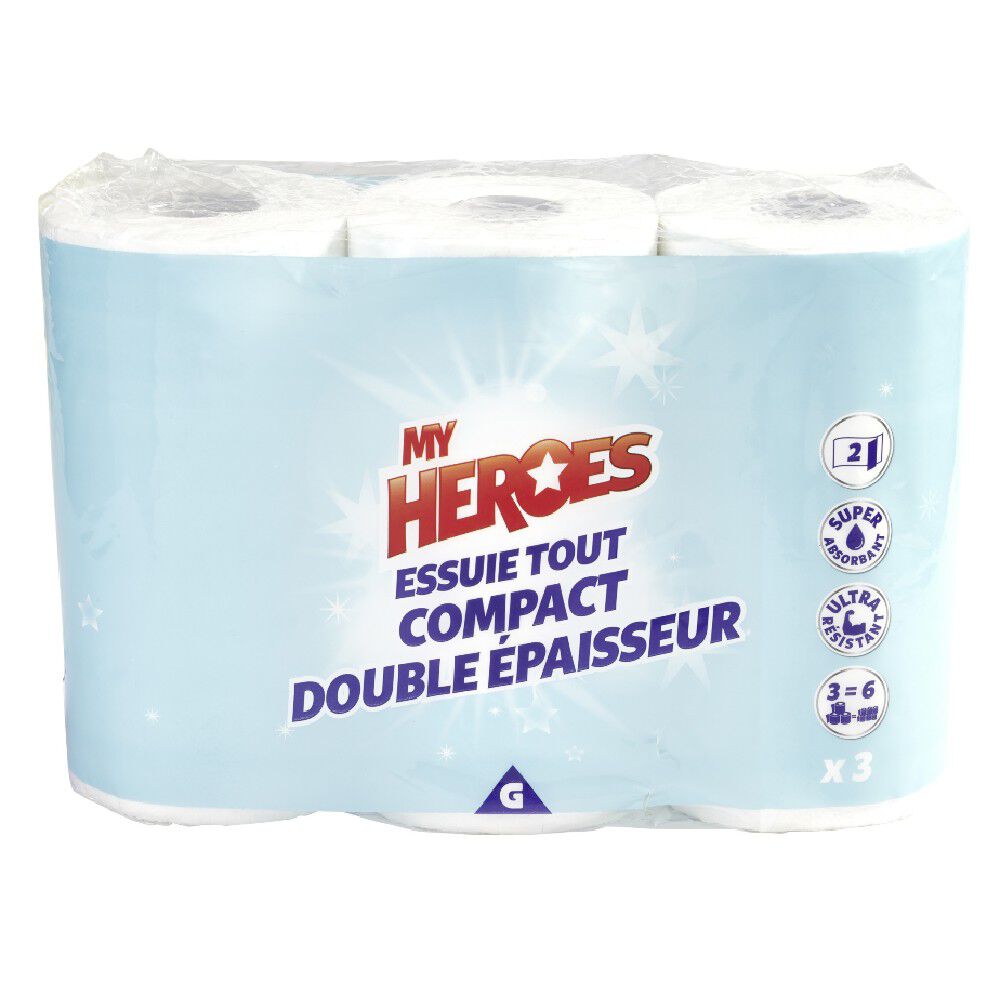 Essuie tout compact double épaisseur x 3