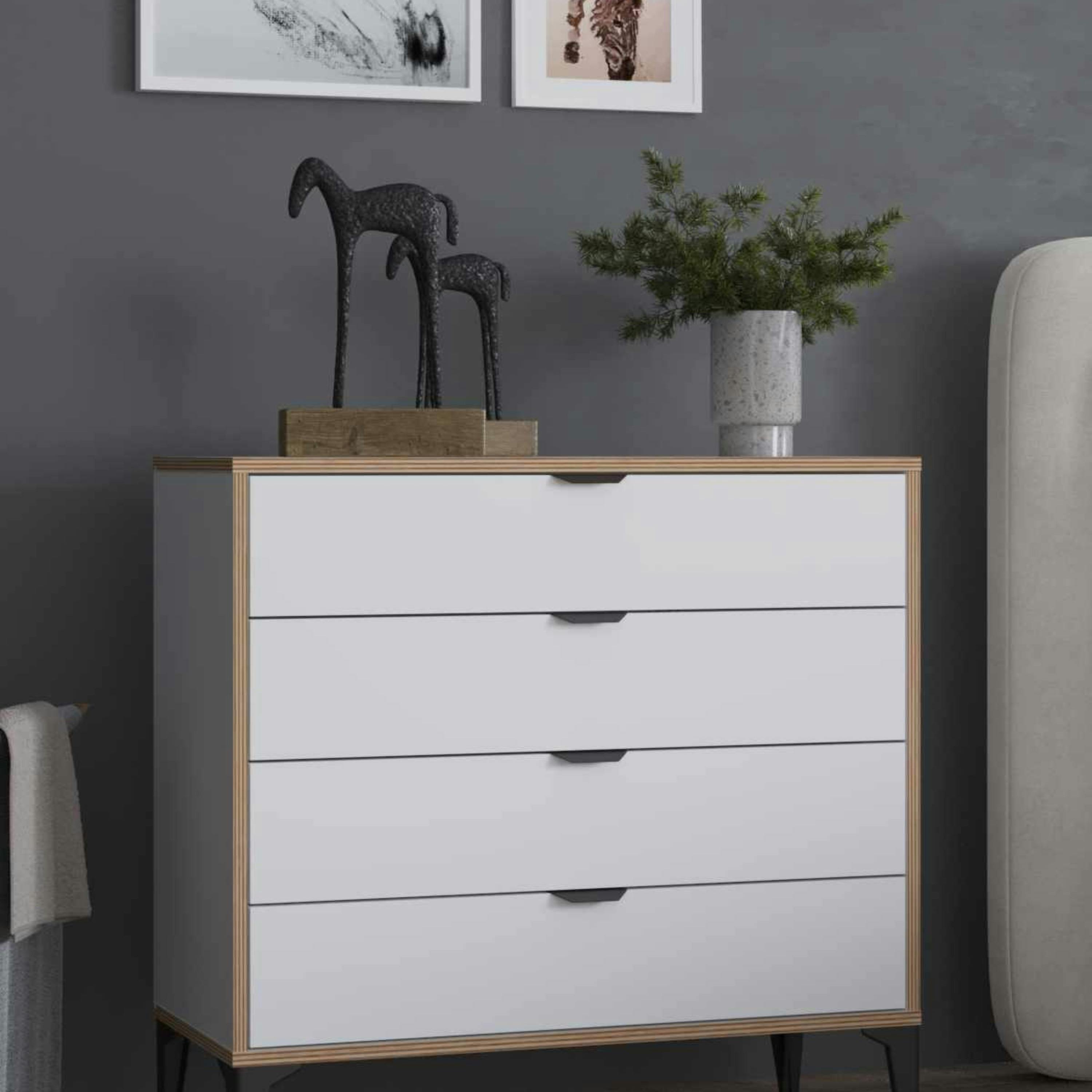 Commode blanche 4 tiroirs moderne BYRON