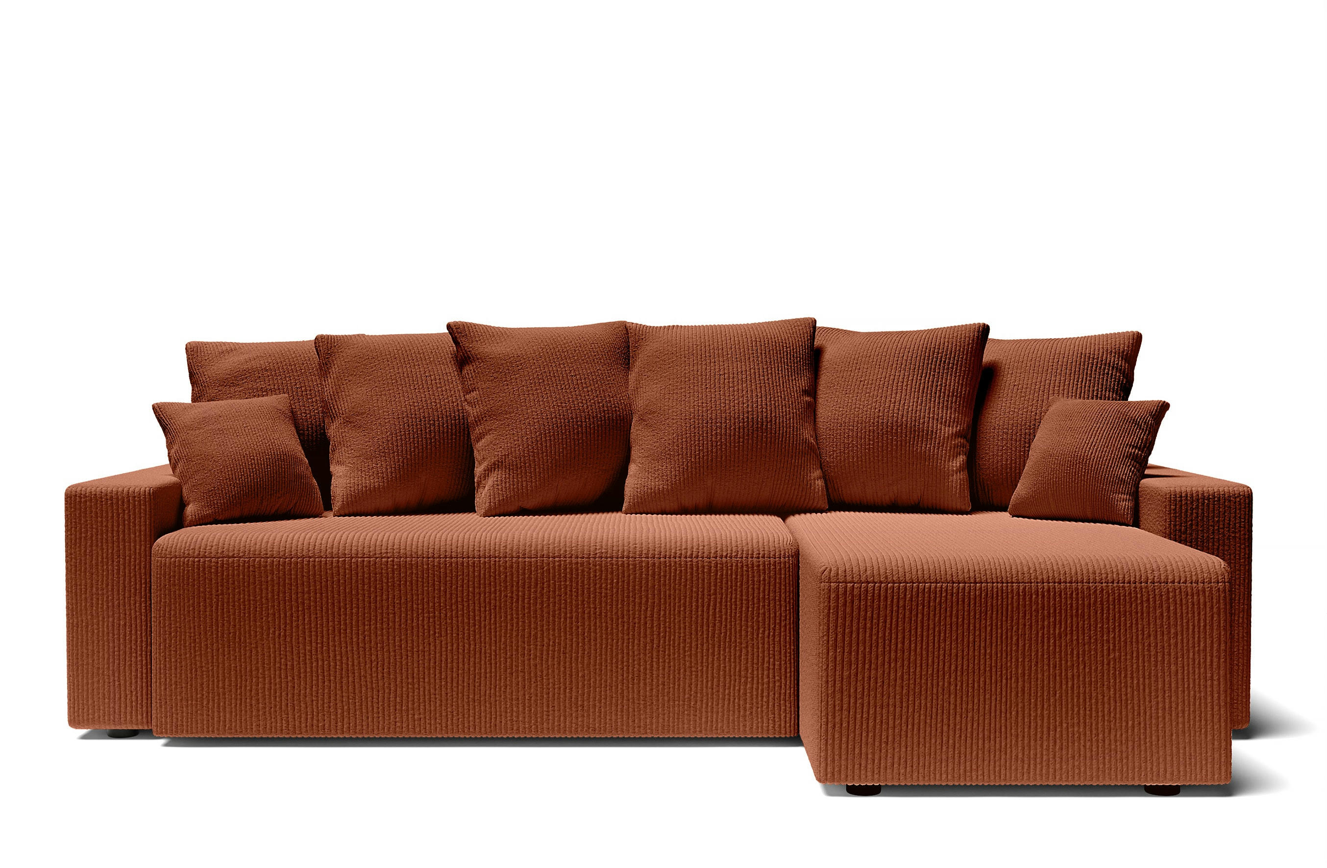 ALMA - Canapé d'angle convertible en velours côtelé 4 places terracotta