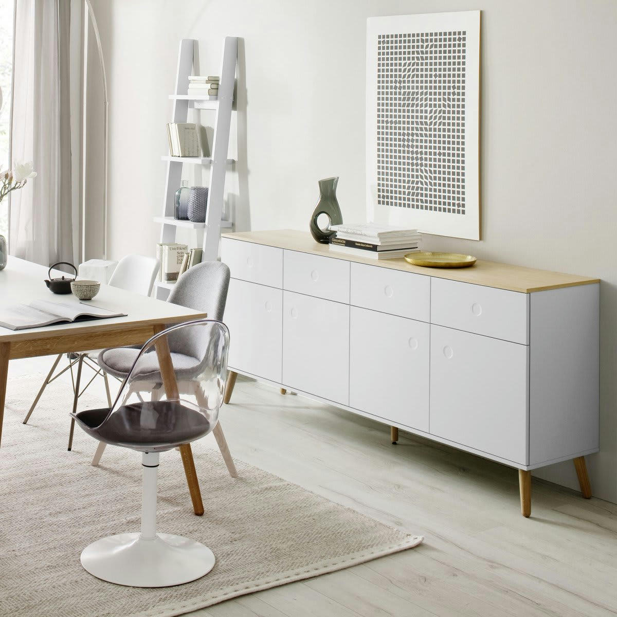 ZINO - Buffet bas 192cm style scandinave blanc