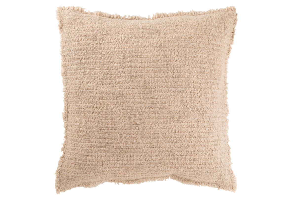 J-Line kussen Gerafelde Randen - katoen/polyester - beige
