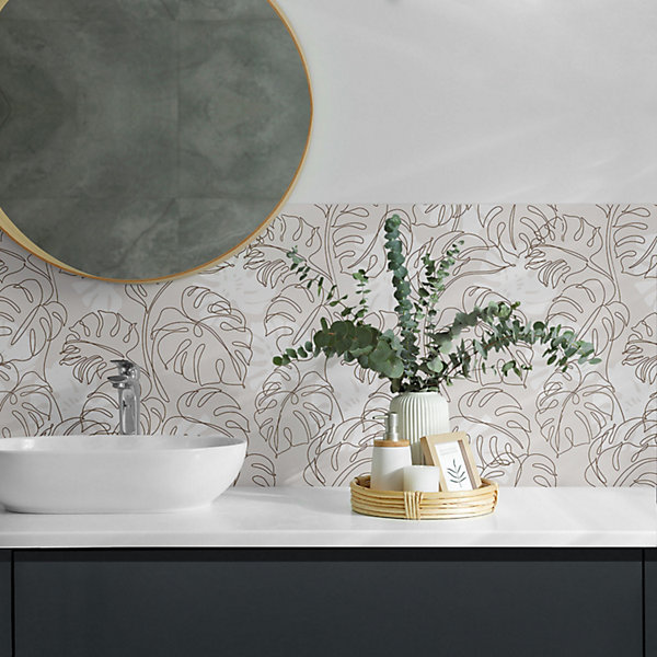 Panneau Mural TV Wallfluent 50x50 cm Motif De Feuilles Linéaires 4 pièces