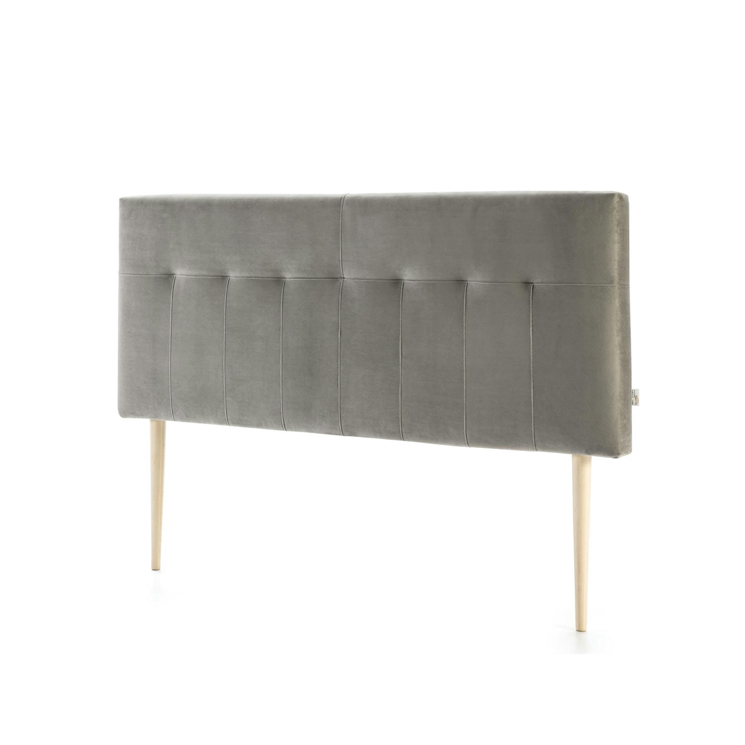 NAPOLES - Tête de lit tapissée 160x100 cm gris, velours, pieds en bois