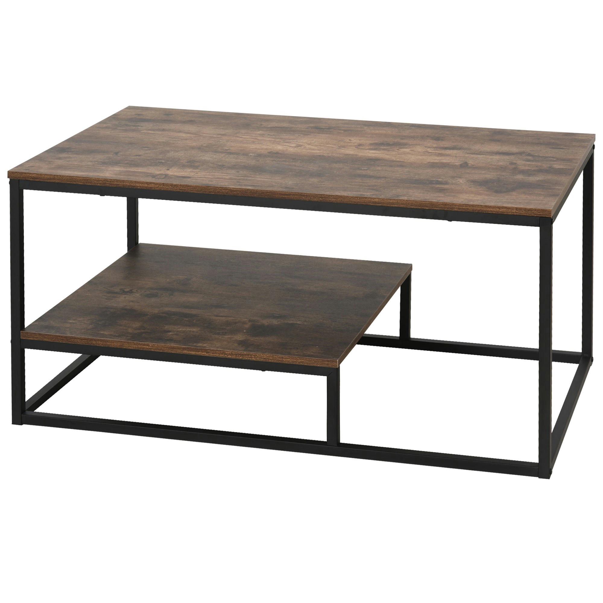 - Table basse en panneau brun avec veinage 2 niveaux