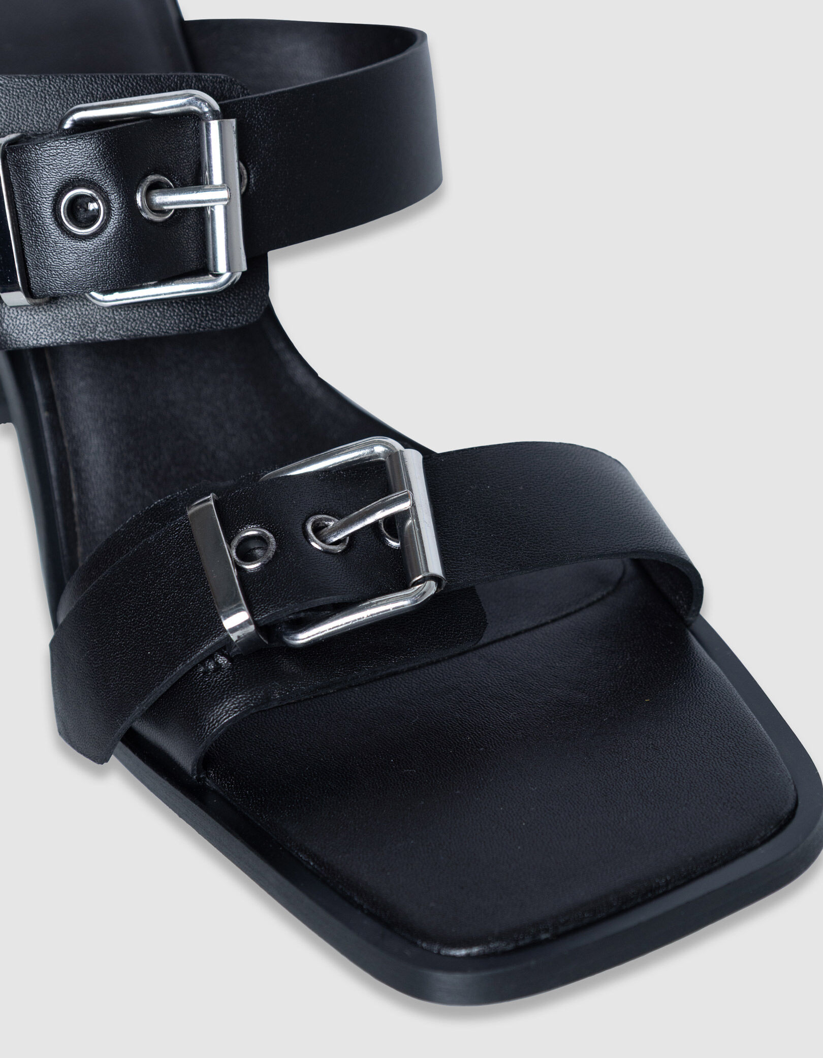 Mules à talon noires cuir double bride Femme