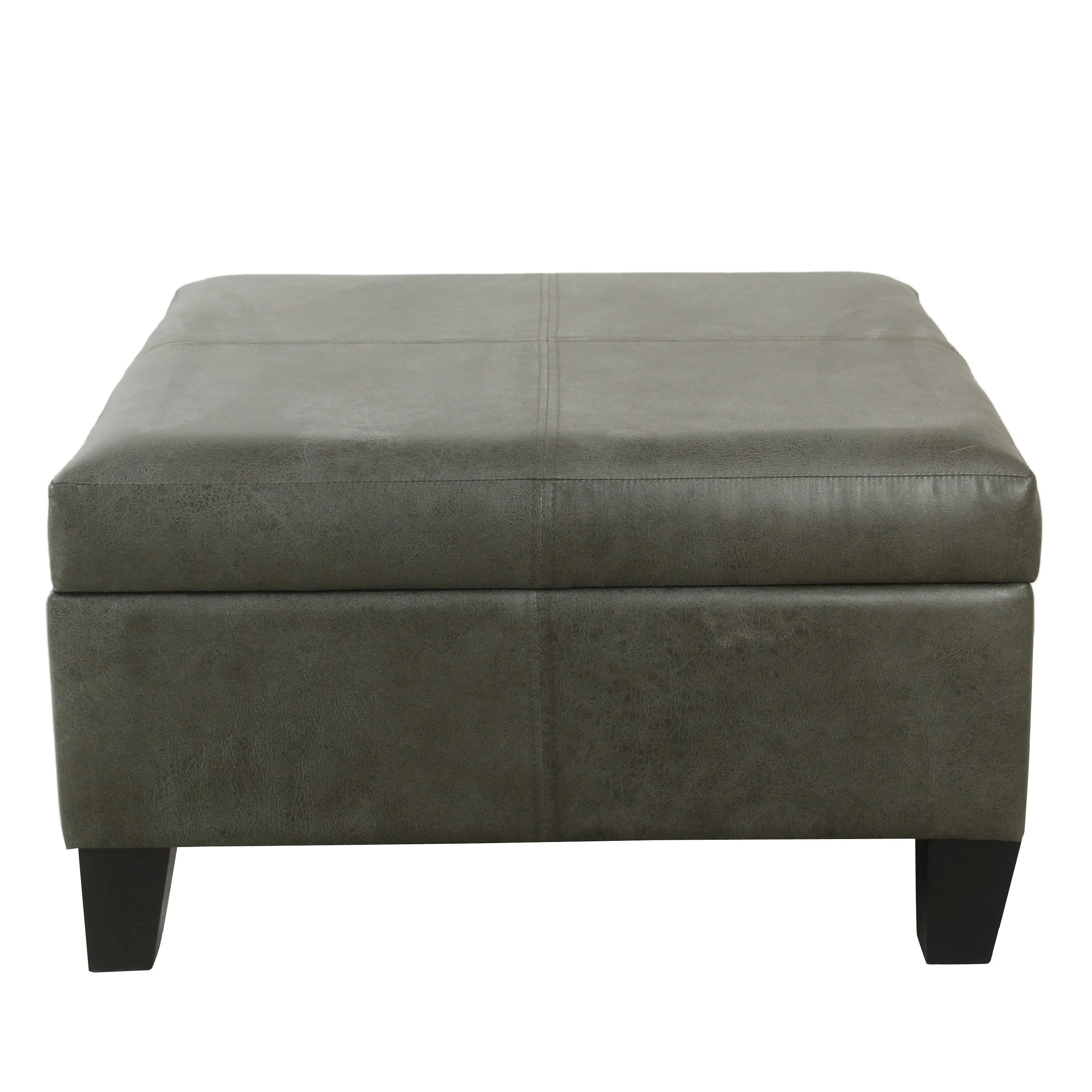 Leo Square Storage Ottoman with Plush Gray Faux Leather, 28 Inch