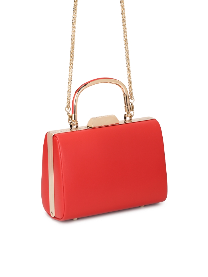 Red cocktail clutch bag with metal handle