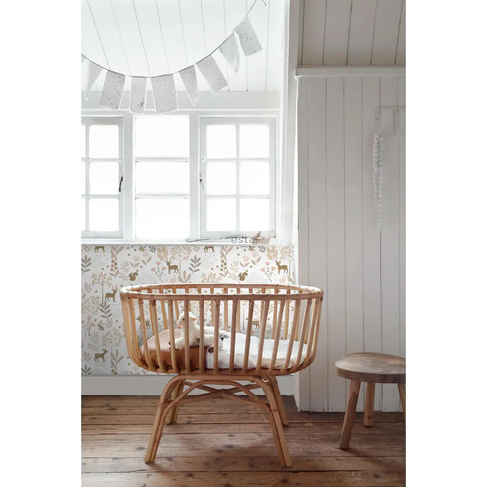 ESTAhome behang bos met bosdieren terracotta roze en beige - 53 cm x 10.05 m