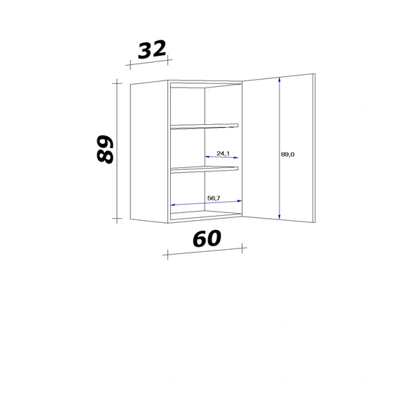 Hängeschrank, »Lund«, LxBxH: 60x30x89 cm, lichtgrau glänzend