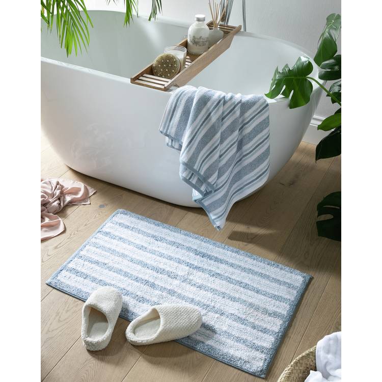 Habitat Coastal Horizontal Stripe Cotton Bath Mat-Blue&White