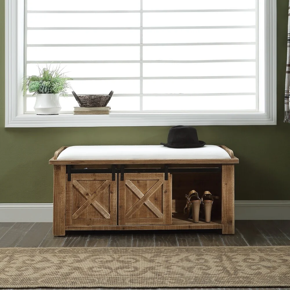 Malvern Natural 2-shelf Bench with 2 Sliding Doors