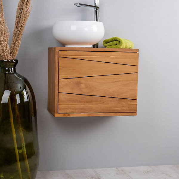 Meuble de salle de bain suspendu en teck Cosy 40cm