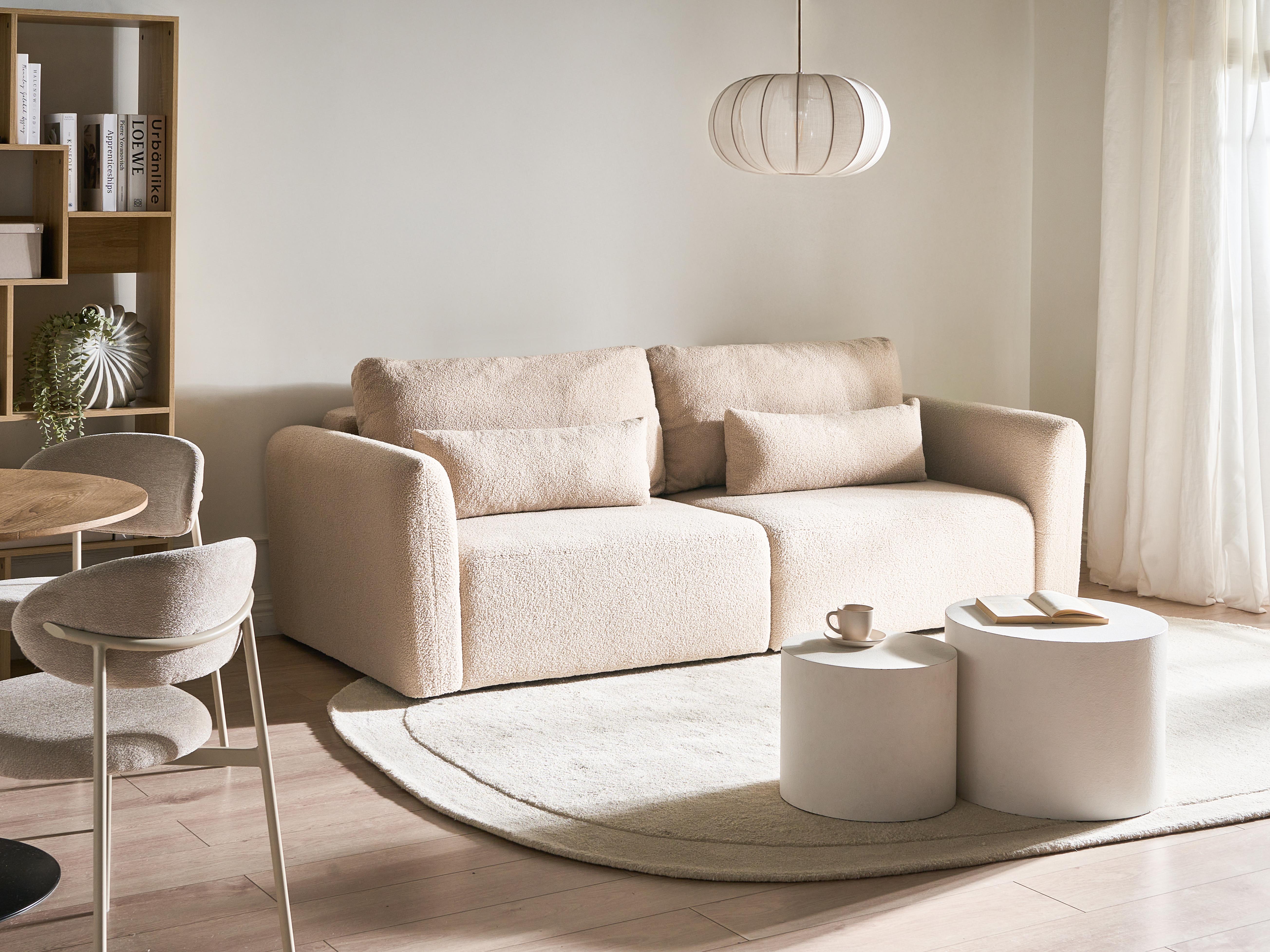 Sofa Bed 3 Seater VAXHOLM Boucle Light Beige with Storage