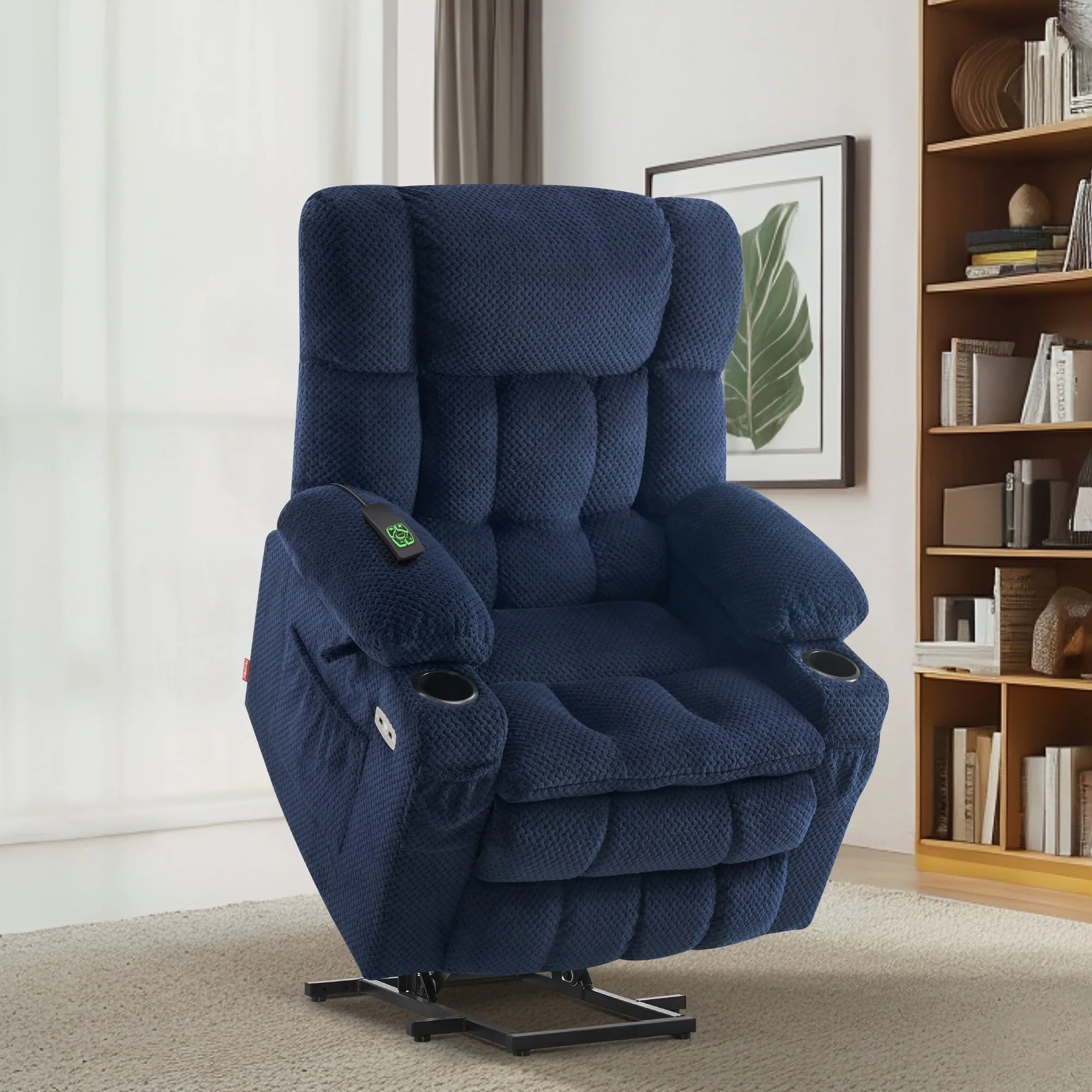 MCombo Medium Dual Motor Power Lift Recliner Chair Infinite Position, Massage and Heat, Extended Footrest, Fabric 7890