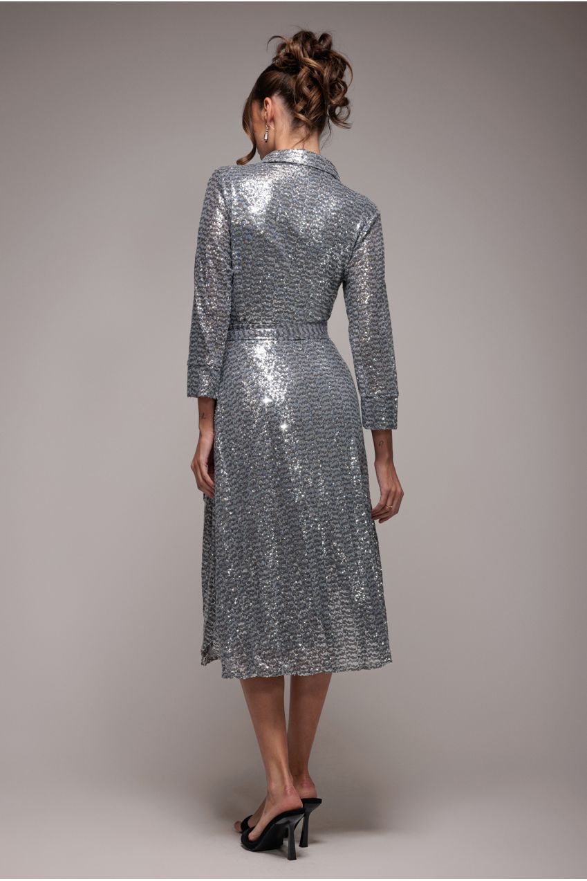Goddiva Sequin Skater Shirt Dress