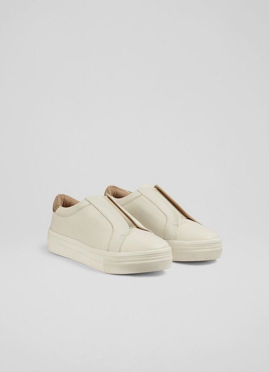 Joy White Leather Pull-On Trainers