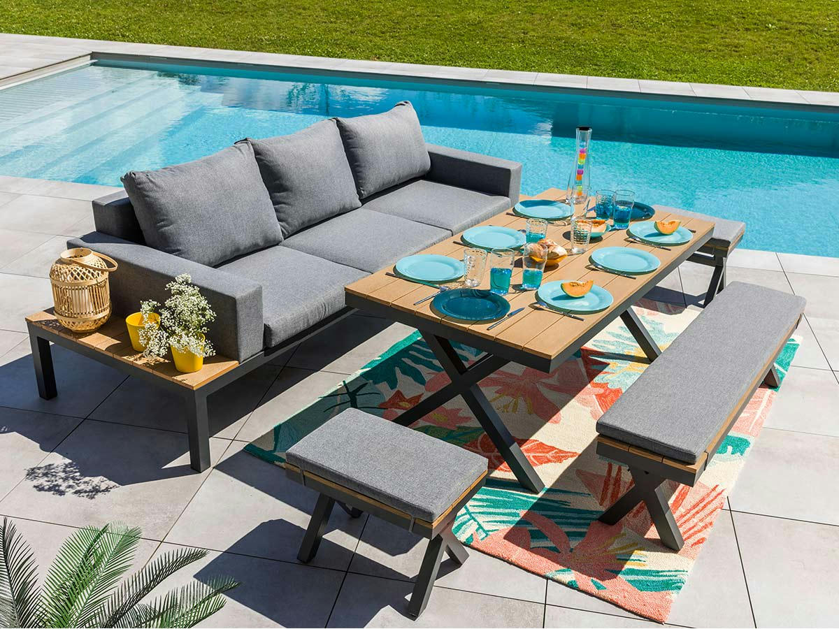 - Salon bas détente/repas de 8 places aluminium naturel